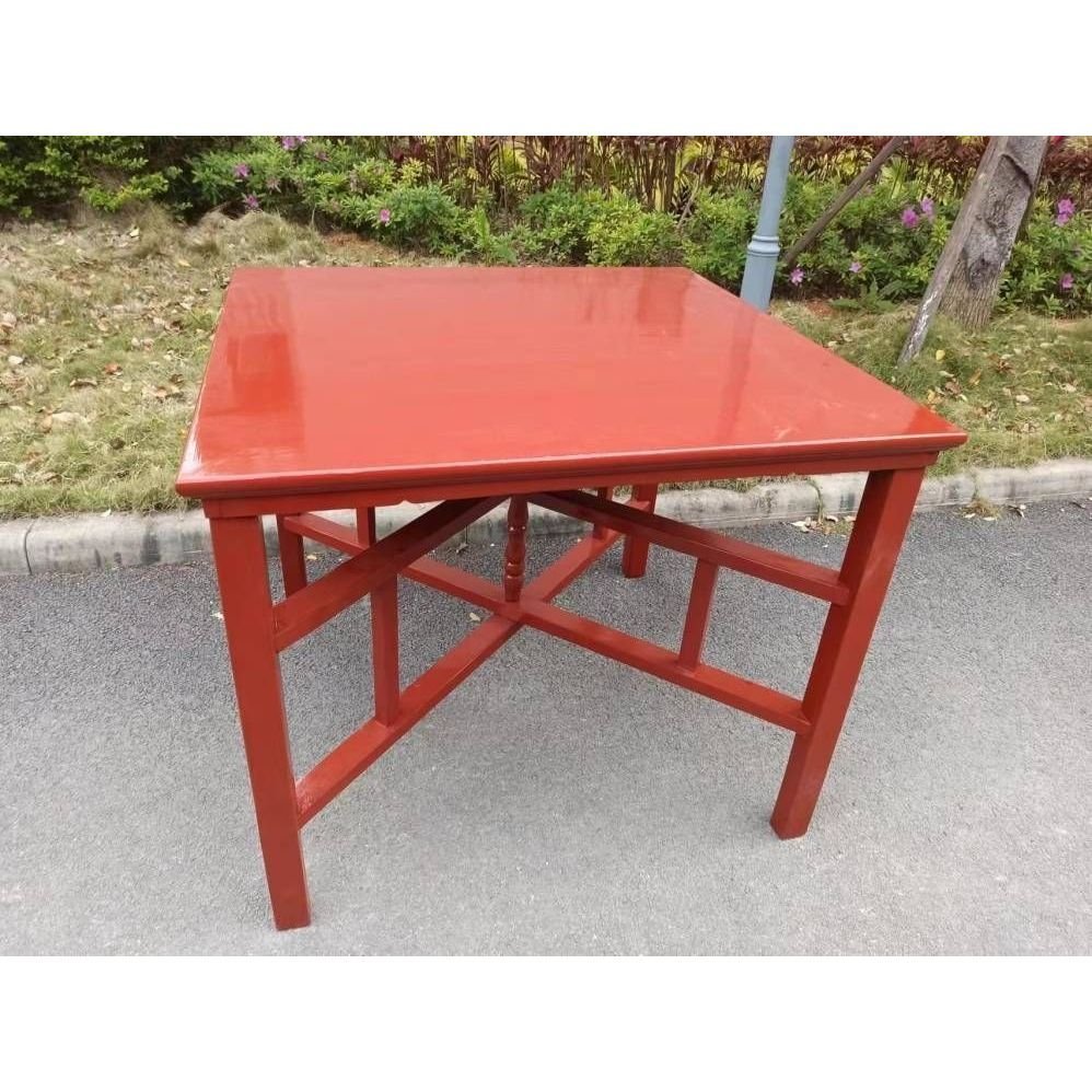 Er โต๊ะรับประทานอาหารพับได้ Disassembly Log Supply ตารางเหล็กสีแดงไม้ Baxian ตารางอําลาสไตล์จีนสแควร