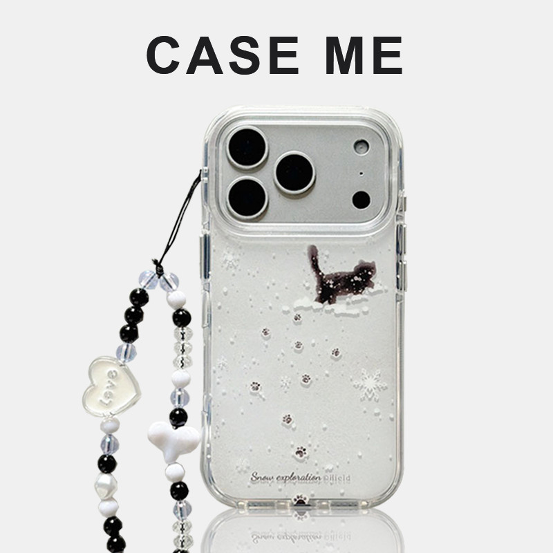 INS ฤดูหนาว Snowflake ลูกแมว Hard IMD โทรศัพท์มือถือสําหรับ iPhone 17 16 15 14 Pro Max 13 พร้อมโซ่รูปหัวใจกันกระแทกปลอกมือถือ