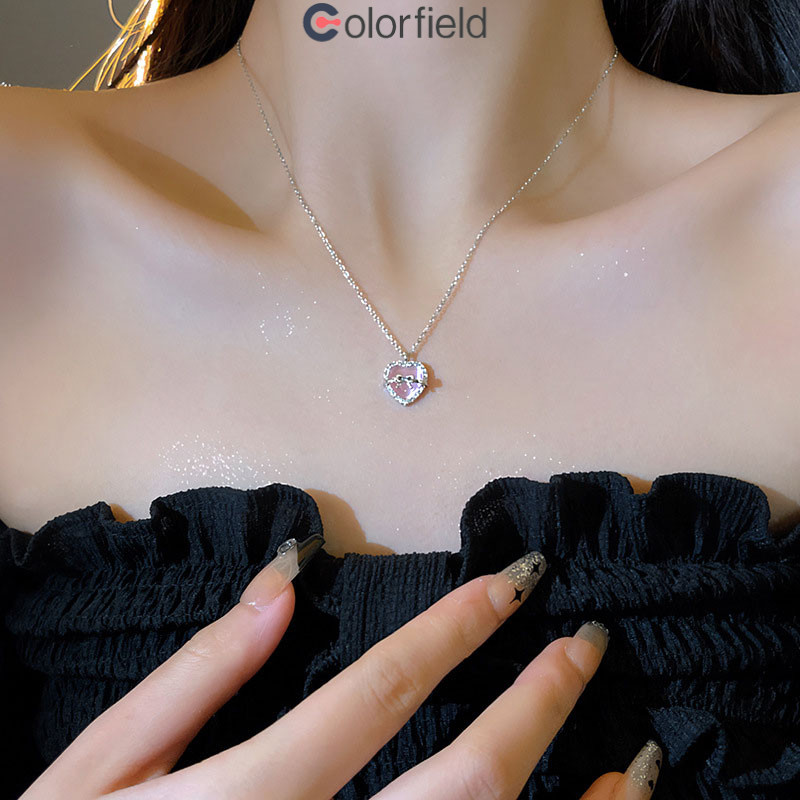 Colorfield สร้อยคอ พีช หัวใจ สไตล์หวานเท่ เรียบง่าย กระดูกไหปลาร้าโซ่ สำหรับผู้หญิง เครื่องประดับ-COD
