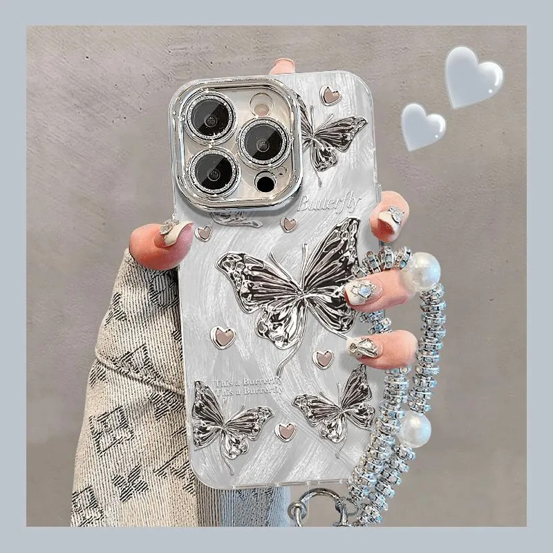 เคสโทรศัพท์ลายผีเสื้อสีเงินสำหรับ Apple iPhone 17AIR/16proMAX/15/14/13/12/11pro เคสโทรศัพท์สไตล์สาวโรแมนติก ZTJKYS0059