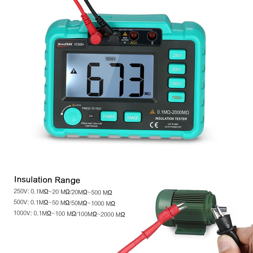 VC60B + LCD เครื่องทดสอบความต้านทานฉนวนดิจิตอล Megohm Meter Megohmmeter DC250V/500 V/1000 V AC750V