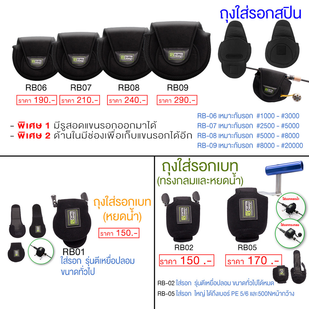 ถุงใส่รอกสปิน เบทสุดพรีเมี่ยม RB สุดหรู ผลิตจากผ้านีโอพรีน ปกป้องรอก สามารถใส่รัดบนคันเบ็ดได้