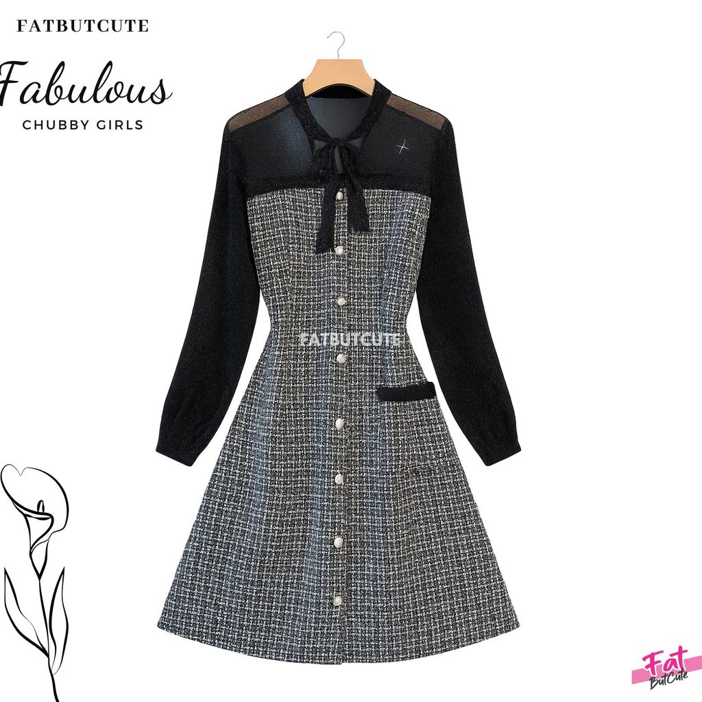 [อก36-48]เดรสทวีดทรงสวยตัวนี้คือ ลุคผู้ดีเกาหลีตัวจริง 💁🏻‍♀️✨ หรูมีประกายวิบวับ 🖤✨yh560