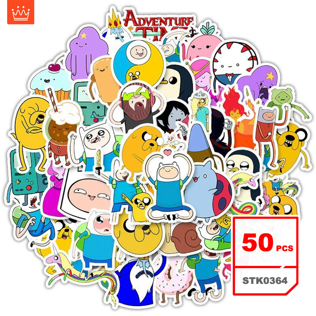 สติ๊กเกอร์ Adventure Time การ์ตูนชุดสติ๊กเกอร์กราฟฟิตี์น้ำต้านติดเองสำหรับเด็ก, 50แผ่น
