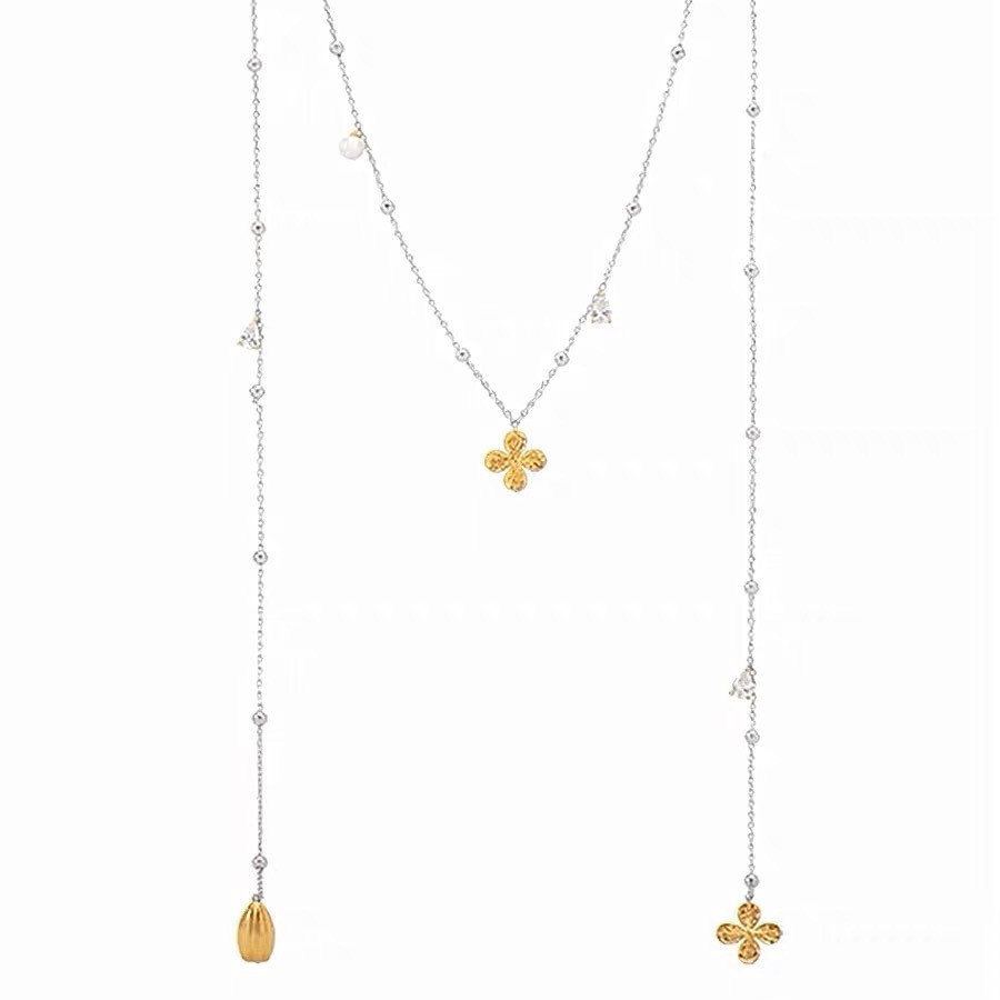 สร้อยคอมัลติฟังก์ชั่นดีไซน์ดอกไม้สี่กลีบ สไตล์เรโทร สำหรับเสื้อกันหนาวผู้หญิง dsg1124.5