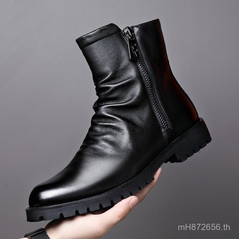 2024 รองเท้าหนังอุ่นผู้ชาย Martin Boots High-Top Zipper Chelsea ฤดูใบไม้ร่วงฤดูหนาวรองเท้าหนังผู้ชาย