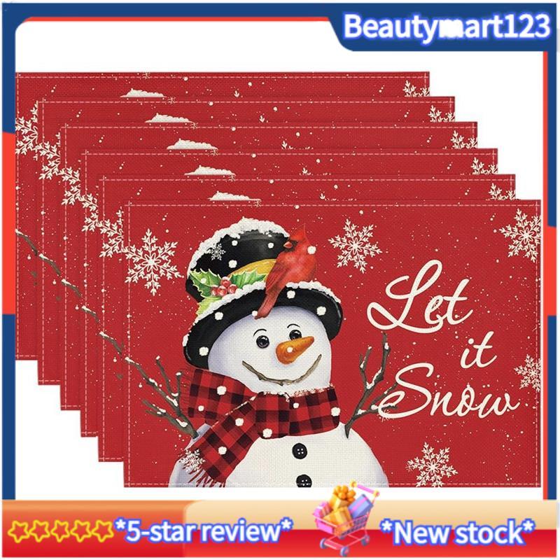 BM Christmas Holiday Table Mats Set 12X18 นิ้วตามฤดูกาล Christmas Holiday Table Mats ชุด 6 ชิ้น