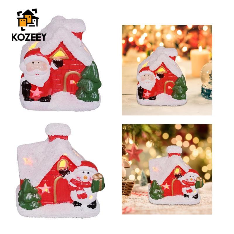 KOZEEY คริสต์มาส Lighted รูปปั้นเซรามิคตกแต่งโต๊ะ 9x7x9 ซม.สําหรับ Shop Window