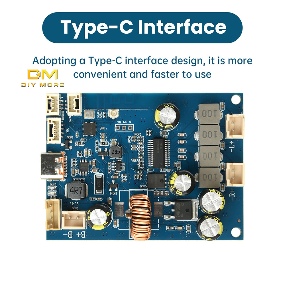DIYMORE DC 6.6V-8.4V BT เครื่องขยายเสียง 2 * 25W ปรับจูนและการชาร์จแบบบูรณาการ Type C