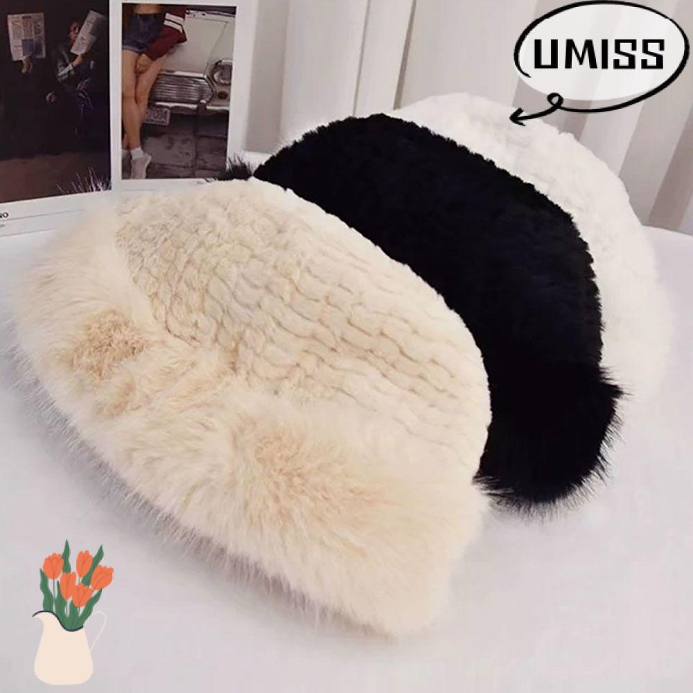 UMISS Fur Hat, Solid Color Faux Fur Bucket Hats, Casual Windproof Beanies Men