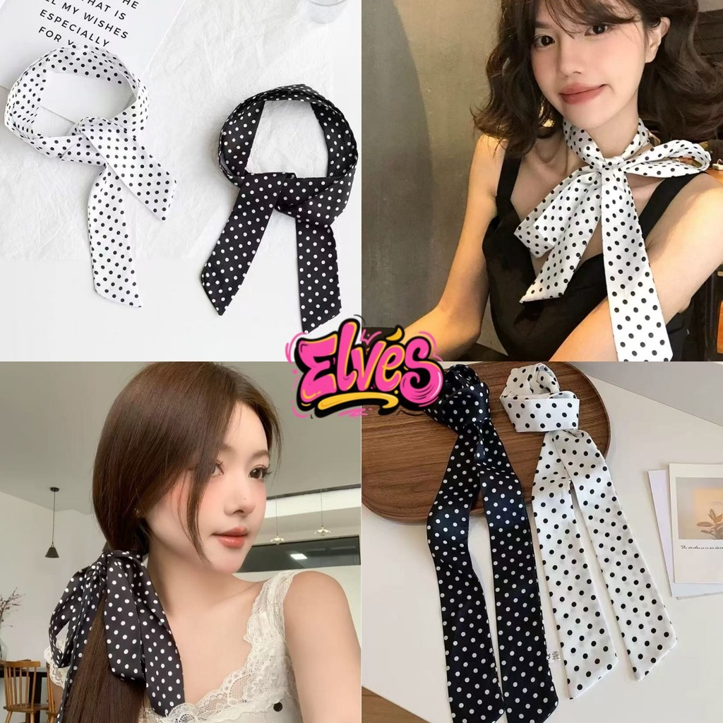 Elves พร้อมส่ง💟ริบบิ้นผูกผม นำมาใช้ได้หลายแบบ สีดำลายจุด "VO-56"