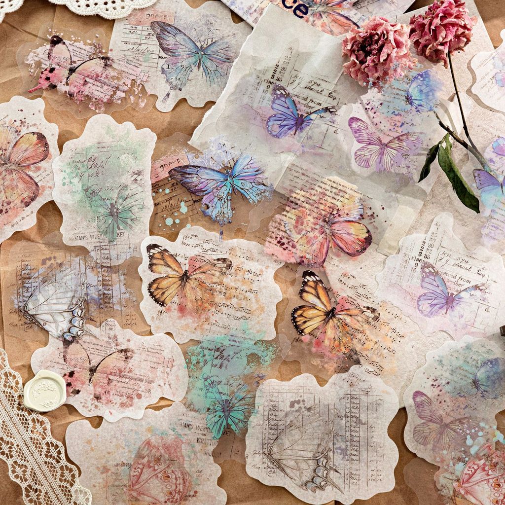 Bi-Material Sticker Pack Smudge Ink Works Retro Style All-Match วัสดุคู่มือ diy ฉากตกแต่ง Collage