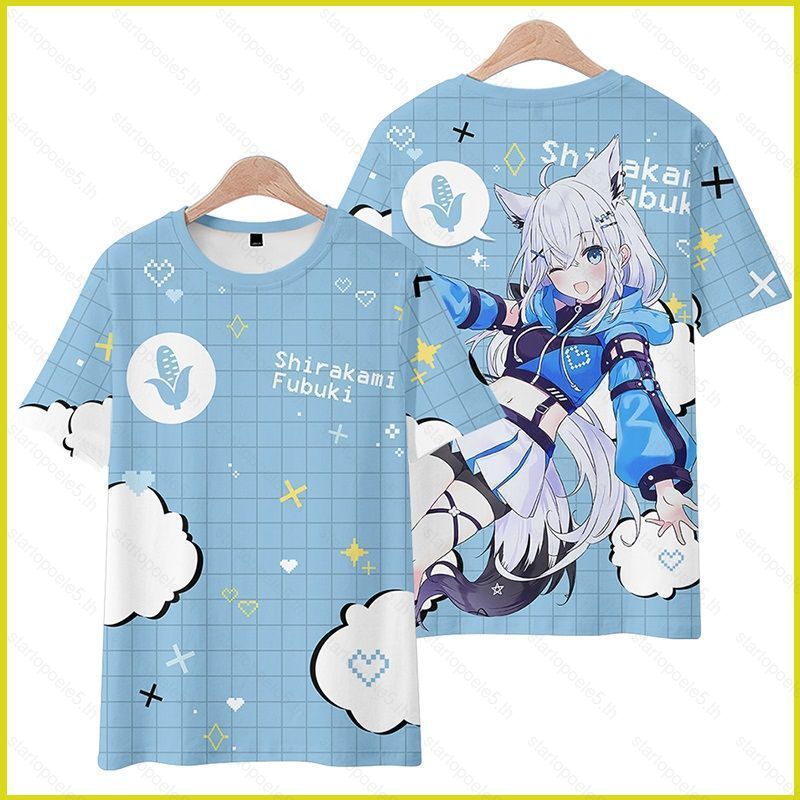 เสื้อยืดHololive Gamers Shirakami Fubuki แบบแขนสั้น