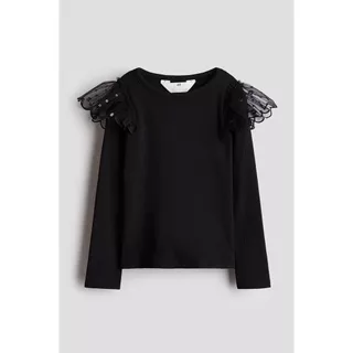 H&M(เอชแอนด์เอ็ม) เสื้อผ้าฝ้ายตกแต่งด้วยผ้าตาข่าย Girls Tulle-detail cotton top 1319457_1