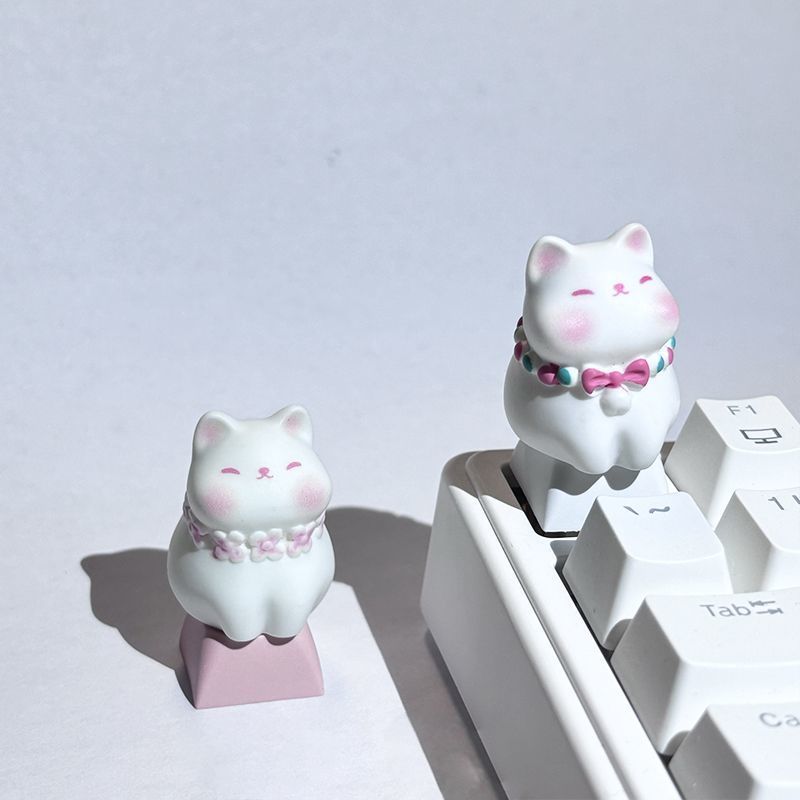 3D Powder Blusher Cat คีย์บอร์ด Keycap Custom Creative Feline คีย์บอร์ด Cross-Axle โต๊ะเครื่องประดับ Esc Key Keycaps