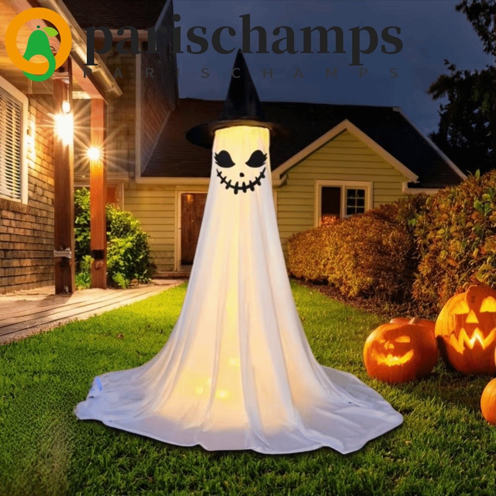 ParisChamps Standing Ghost Light With Witch Hat Stable Base Halloween Yard Ghost Decor White Luminou