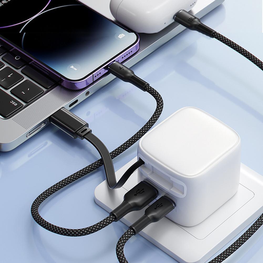 เครื่องชาร์จหลายพอร์ต 30w พร้อมสายหดได้ในตัว - ชาร์จ 3 อุปกรณ์พร้อมกัน A+2c Y5h4