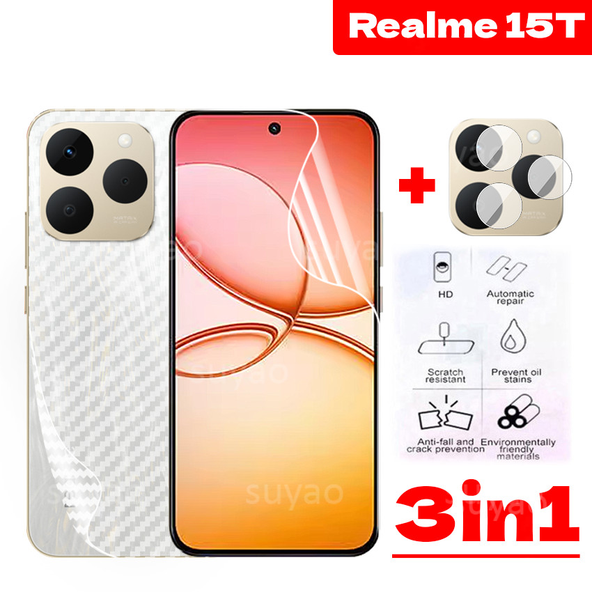 สําหรับRealme 15T 15 Pro 5G 2025 ด้านหน้าHydrogelฟิล์มโทรศัพท์กลับฟิล์มคาร์บอนไฟเบอร์เลนส์กล้องRealme15Pro Realme15T Clear Screen Protectorนุ่มไฮดรอลิกHDป้องกันดูคลุมทั้งหมด