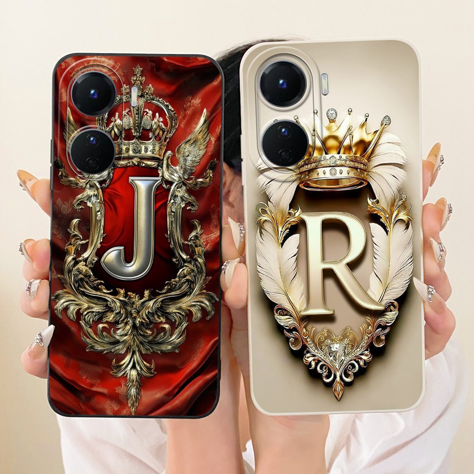 Vivo Y16 เคสหรูหรามงกุฎแฟชั่น AZ ตัวอักษร 2D เคสโทรศัพท์ทาสี Vivo V2204 V2214