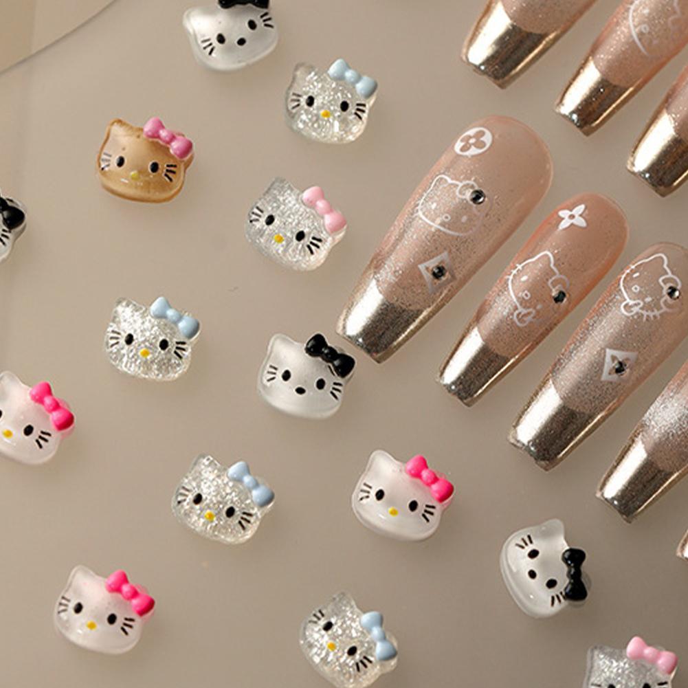 ใหม่น่ารักการ์ตูนมินิเงินเงาหัวแมวเรซิ่น แฟลตแบ็ค เล็บเครื่องประดับอุปกรณ์ทํา ว6n8