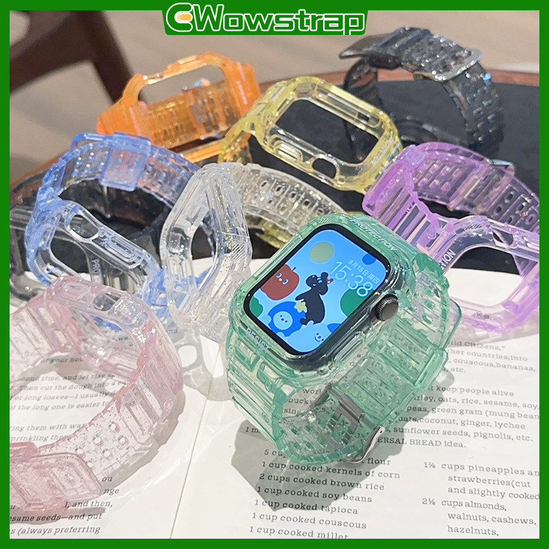 กรณีครอบคลุมสายรัดโปร่งใส for iWatch Apple Watch SE 3 2 Series 11 10 9 8 7 6 5 46มม 45 44 42 41 40 38 มม.