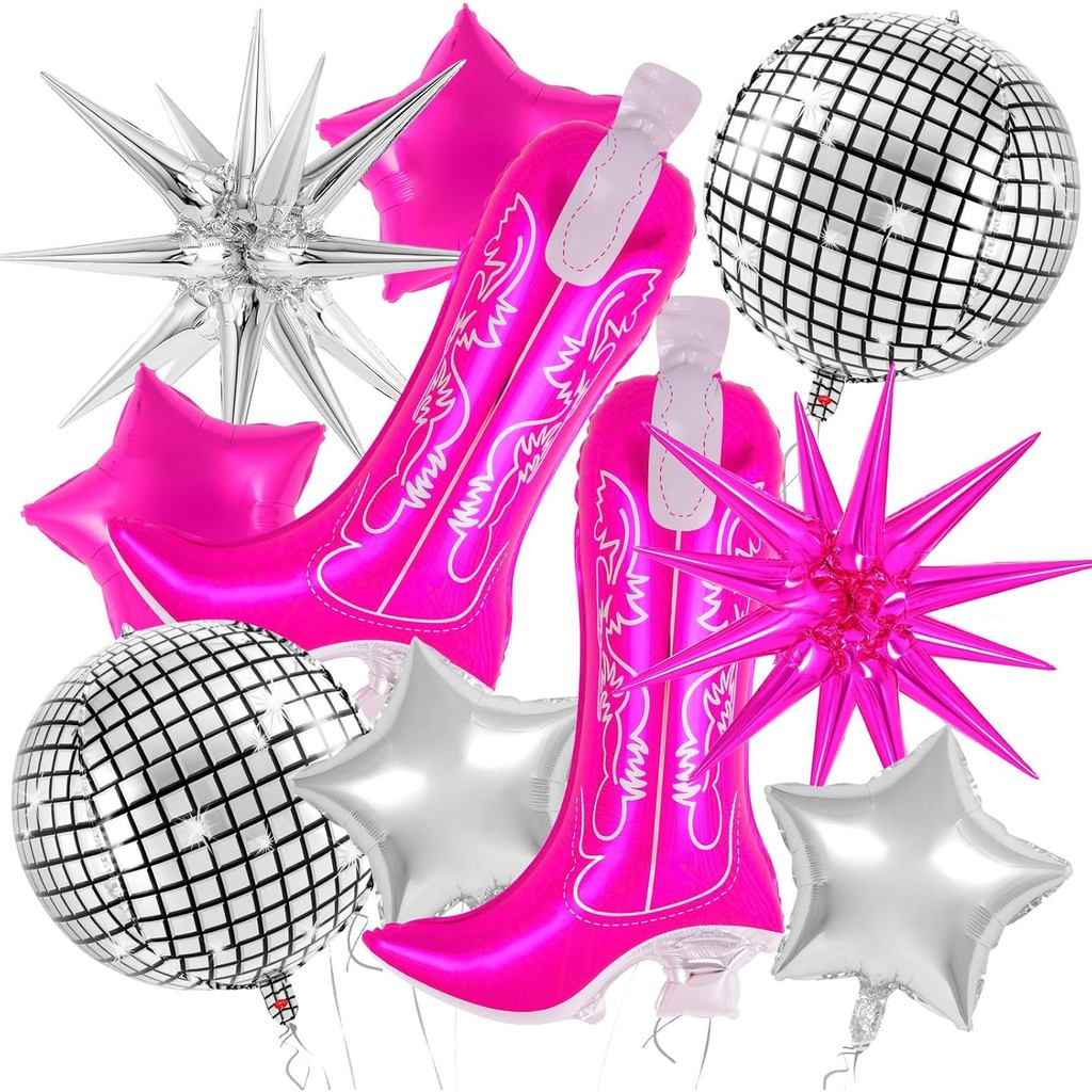 10 ชิ้นสีชมพู Cowgirl Boot บอลลูน,ฟอยล์ Disco Cowgirl บอลลูน Western วัวตกแต่ง, Cowgirl Party ตกแต่ง