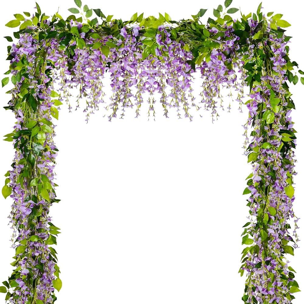 Wisteria Garland ดอกไม้ประดิษฐ์ Wisteria Vine - 5 ชิ้นรวม 33 ฟุตดอกไม้แขวนปลอมสีม่วง