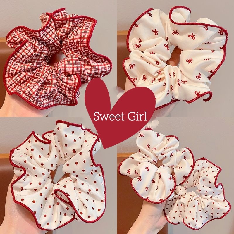 ยางรัดผมขนาดใหญ่ 2 PCS สไตล์ใหม่ สำหรับผู้หญิง พร้อมลายสีเชอร์รี่ Ankela เครื่องประดับผมสีแดงสดใส