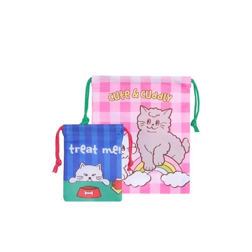 Mini mono เซ็ตถุงผ้าหูรูด ลายสุนัข/แมว 2 ชิ้น ผลิตจากผ้าคุณภาพดี น้ำหนักเบา พับเก็บง่าย เหมาะสำหรับใส่ของใช้ส่วนตัว - รูปที่ 3