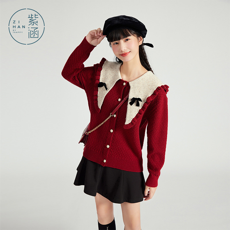 เสื้อกันหนาวสำหรับผู้หญิง 2022 แบบใหม่ ดีไซน์ทันสมัยจาก Zihan คอปอยต์พร้อมโบว์หวานๆ