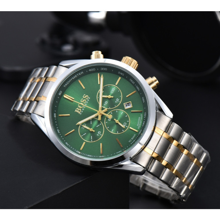 HUGO BOSS นาฬิกาข้อมือ สายสแตนเลส หน้าปัดสีดํา นาฬิกาผู้ชาย