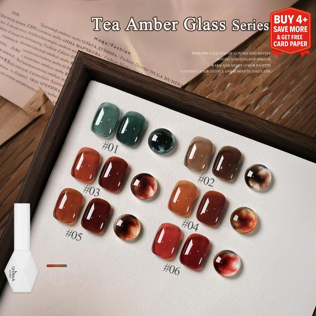 SHAKA สีทาเล็บเจลชาอำพัน 6 สี เงางามแวววาว เพ้นท์เล็บ โทนสีน้ำตาล แบบแช่ออก ติดทนนาน UV ทำเล็บ [SK436]