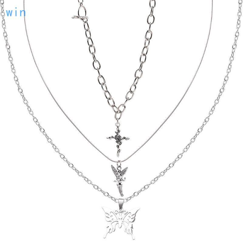 สร้อยคอจี้ผีเสื้อสำหรับ Eboy และ Egirl แบบหลายชั้น