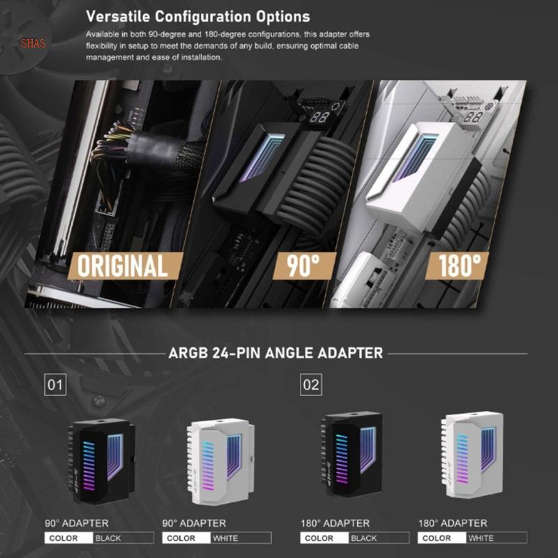 ชาส 180° 24Pin Power Connectors พร้อมไฟ ARGB 24Pin 180 องศาตัวเชื่อมต่ออะแดปเตอร์สําหรับเมนบอร์ด
