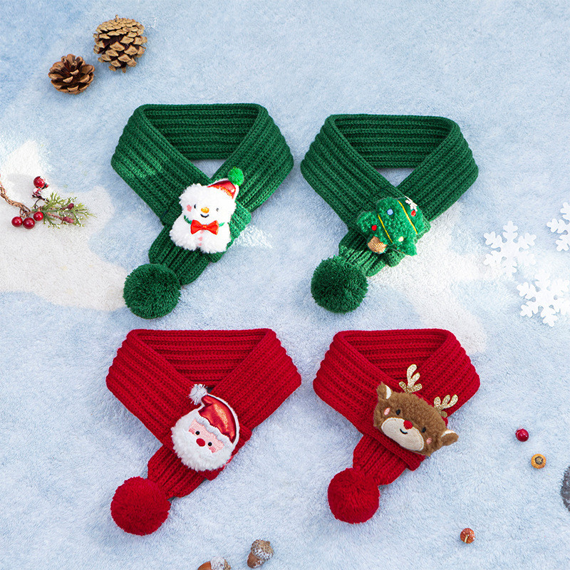 คริสต์มาสสุนัขแมวผ้าพันคอสัตว์เลี้ยงที่อบอุ่นอุปกรณ์คอน่ารักลูกสุนัขคิตตี้ผ้าพัน