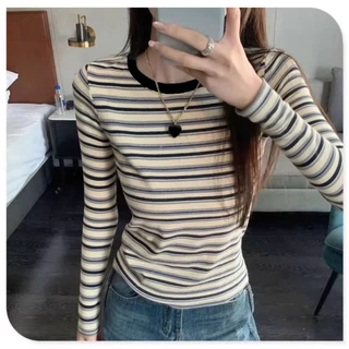 FASHION.61 เสื้อยืดเเขนยาว ลายทาง เนื้อผ้าดีผ้ายืด ขนาด S-2XL อก 32-40 นิ้ว รุ่น W7807