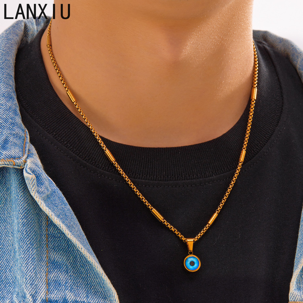 LANXIU Ins สไตล์ฝรั่งเศส Retro Evil Eye รอบจี้เครื่องประดับแฟชั่นที่ไม่ซ้ํากัน Twisted Chain Unisex อุปกรณ์เสริมอินเทรนด์ - รูปที่ 3