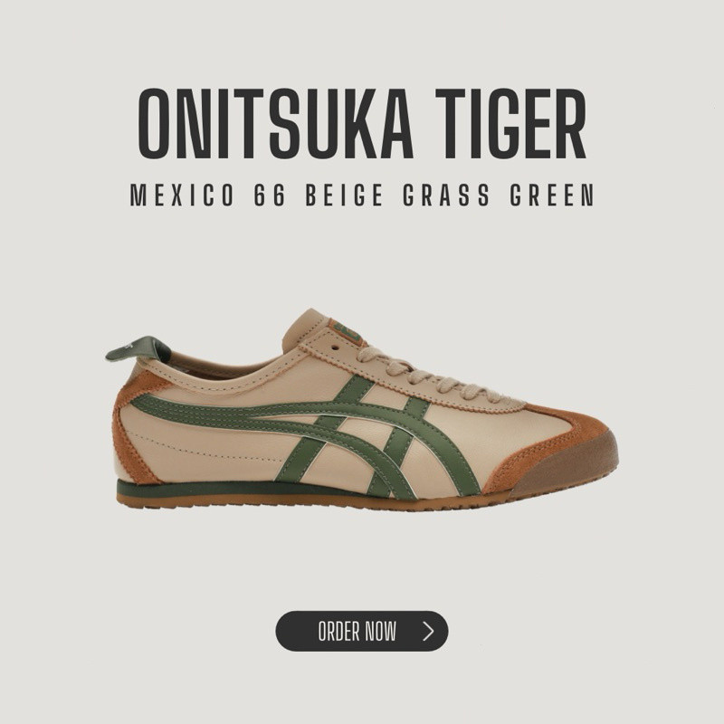 WEVB [2024 LATEST]Onitsuka Tiger Mexico 66 Beige Grass Green 1183C102-250 รองเท้าผ้าใบรองเท้า 86TG