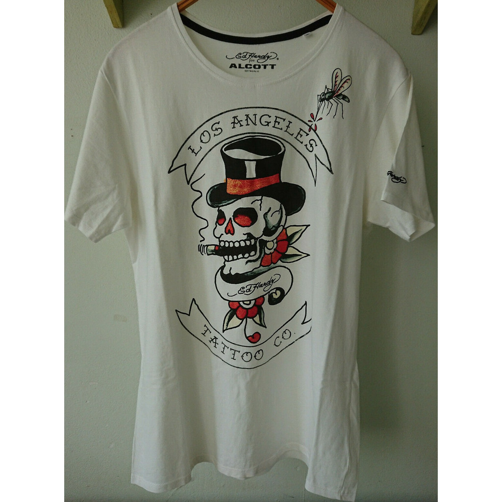 EDHARDY ผ้าฝ้าย 100% เสื้อสเวตเตอร์ Unisex สีขาว Skull พิมพ์พร้อมสต็อก