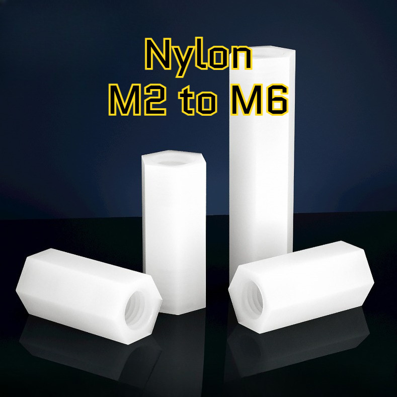 คอลัมน์ไนลอน, หัวแบนหกเหลี่ยมแกนผ่านคู่, คอลัมน์แยก, คอลัมน์รองรับพลาสติกสีขาว, คอลัมน์สเปเซอร์ M2/M