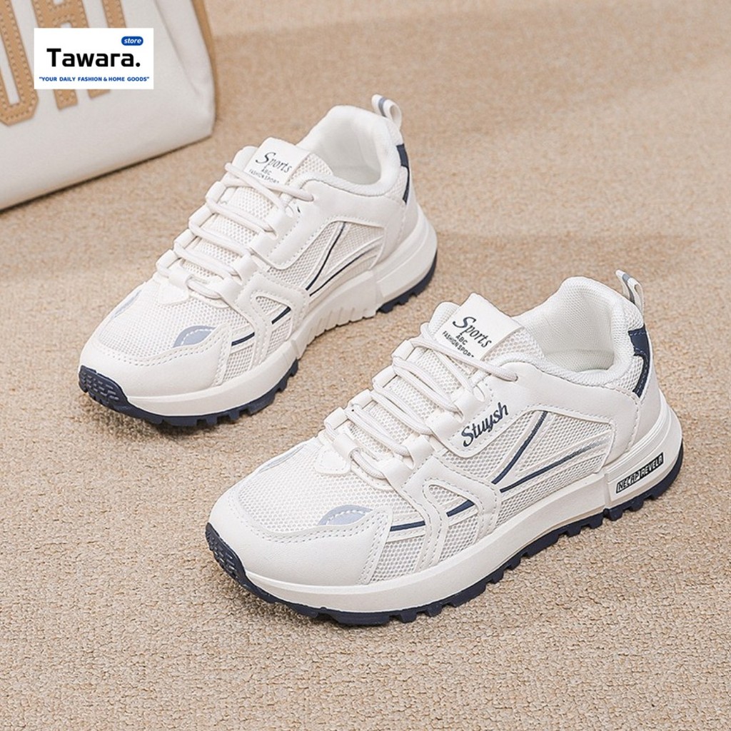 (SE-118) รองเท้าแฟชั่นผู้หญิง รองเท้าผ้าใบ พื้นนุ่ม ใส่สบาย โทนสีครีม เกาหลี รองเท้าผ้าใบลำลอง มินิม