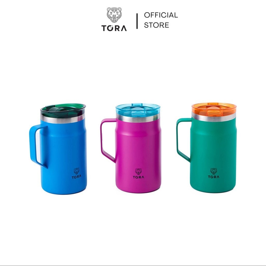 TORA แก้วน้ำสุญญากาศ 500ml แก้วเก็บร้อนเย็น แก้วสแตนเลส พกพาง่าย มีหูจับ