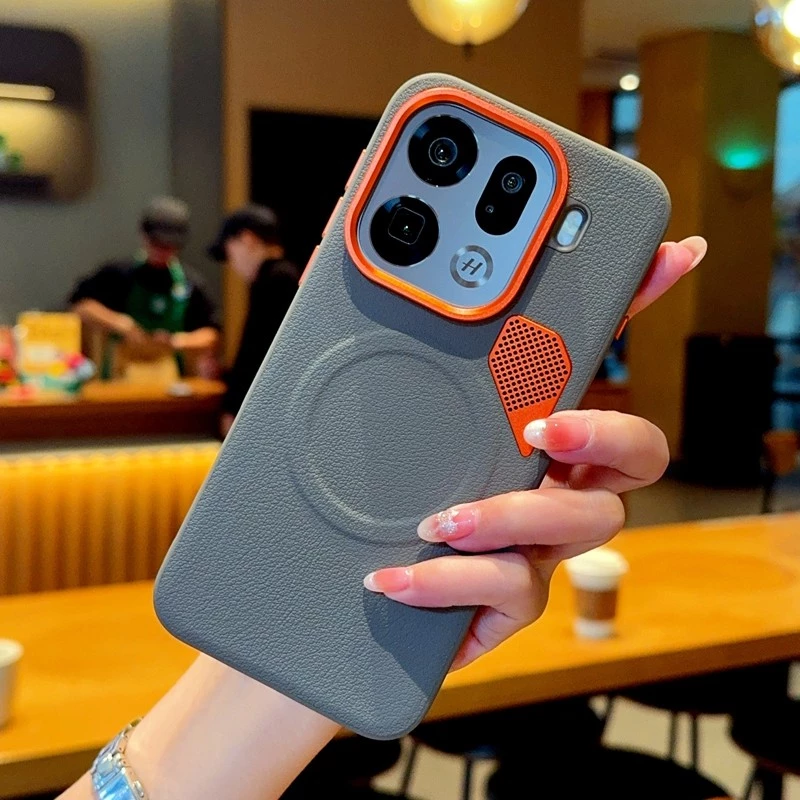 สําหรับ OPPO Find X9 Pro, X9 กรณี ELVEV Hard PC หนัง PU กันลื่นกระจายความร้อนเลนส์โลหะฝาครอบโทรศัพท์