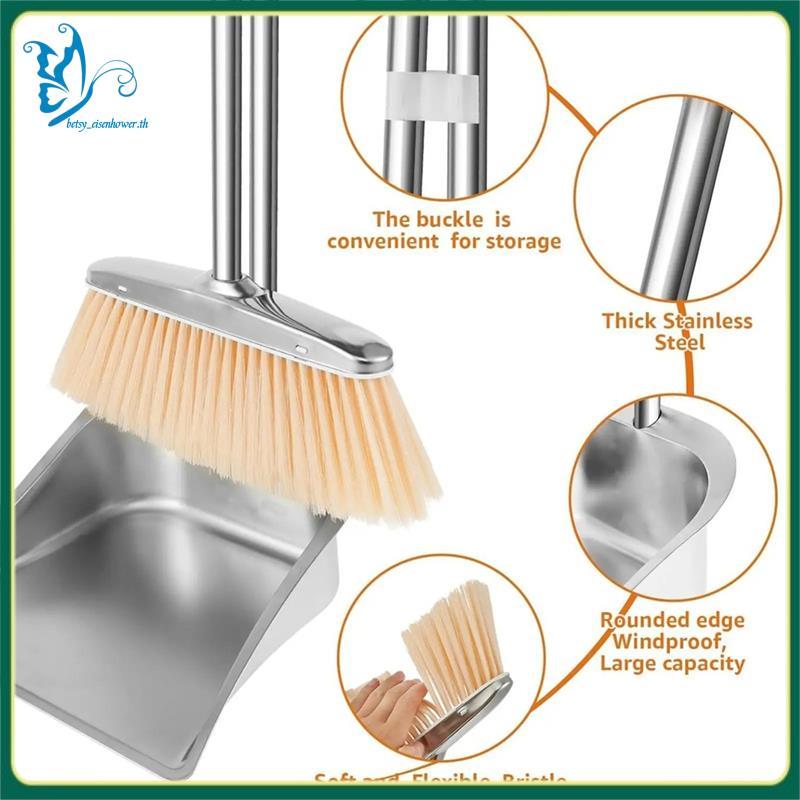 [betsy_eisenhower.th] เครื่องมือทําความสะอาดพื้นพร้อมที่ตักขยะชุดไม้กวาดด้ามยาวสแตนเลสสําหรับเจ้าของ