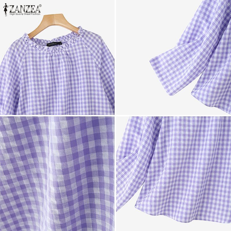 ZANZEA ซานเซีย เสื้อลายสก๊อตแขนยาวแบบหลวม ดีไซน์เกาหลี กระหันคอด้านชัดเจน สำหรับผู้หญิง - รูปที่ 7