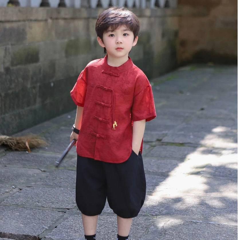 เด็กชายรูปแบบใหม่อนุบาลสดนักเรียนฉบับอินเทรนด์สไตล์ย้อนยุค ฮันฟู เสื้อสูทสองชิ้นอินเทรนด์