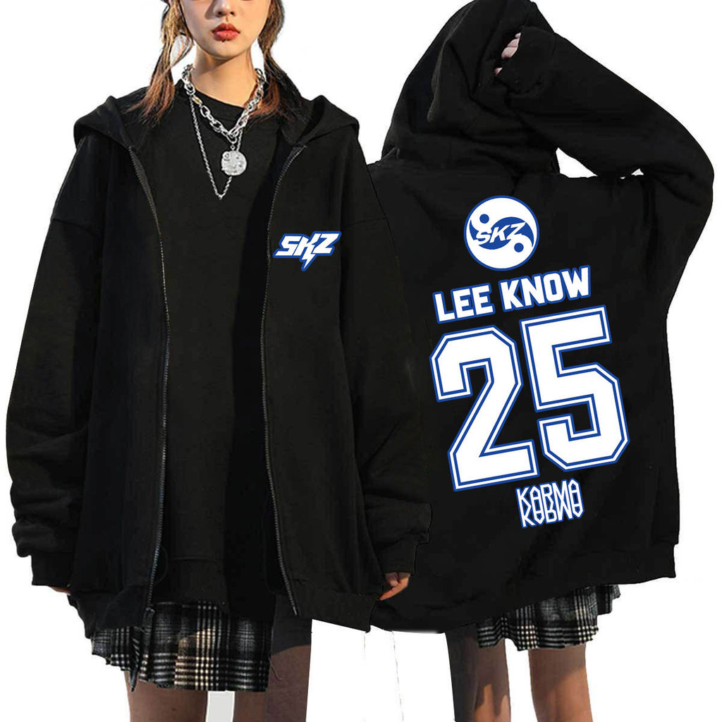 KPOP KARMA พิมพ์ Zip-Up Hoodie straykids แฟชั่นสบายๆหลวมขนแกะ-Lined เสื้อแขนยาว