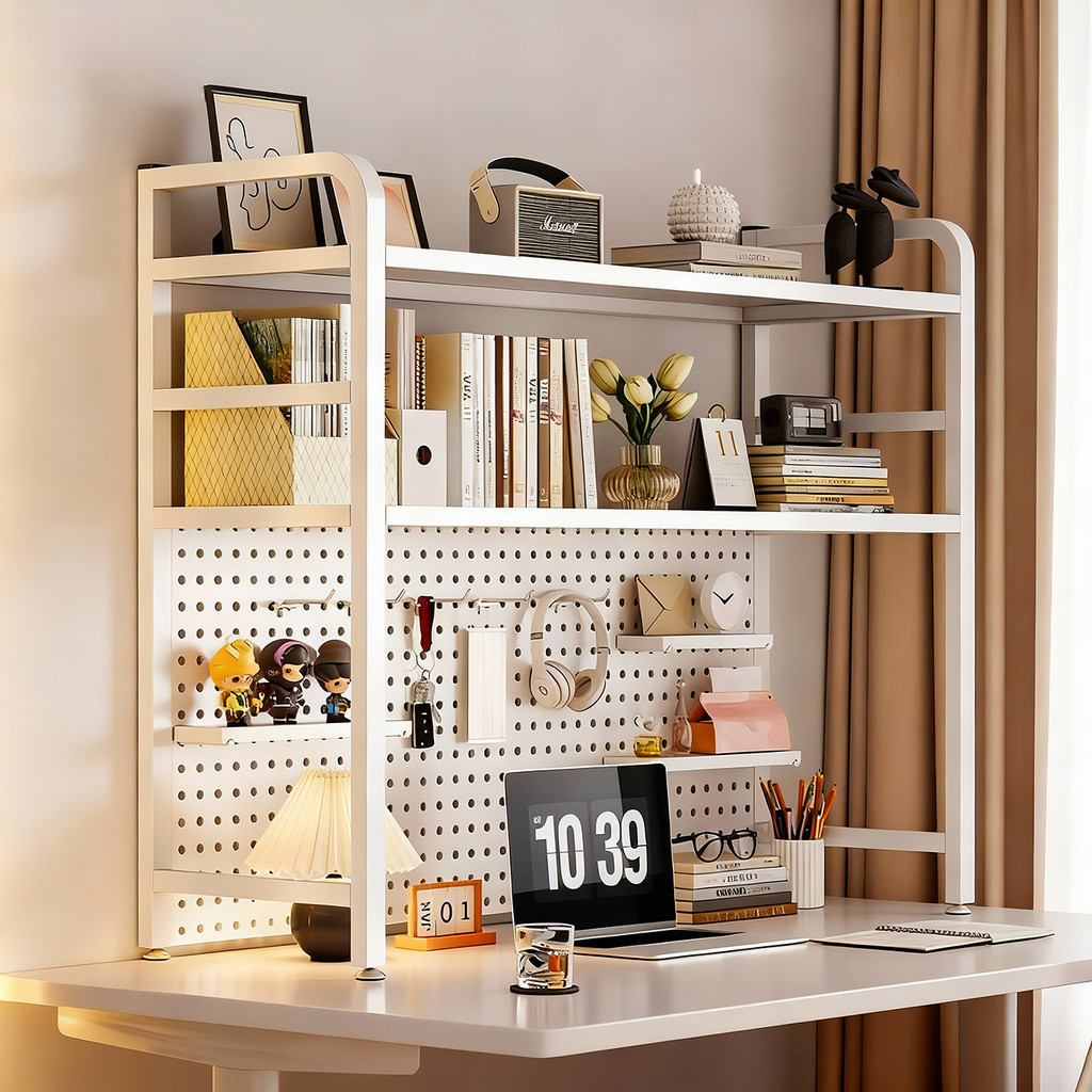 SKIERชั้นวางของบนโต๊ะคอมพิวเตอร์ ชั้นวางเดสก์ท็อปสองชั้น DIY ชั้นวางของอเนกประสงค์ กระดานเก็บของ ชั้นวางของ