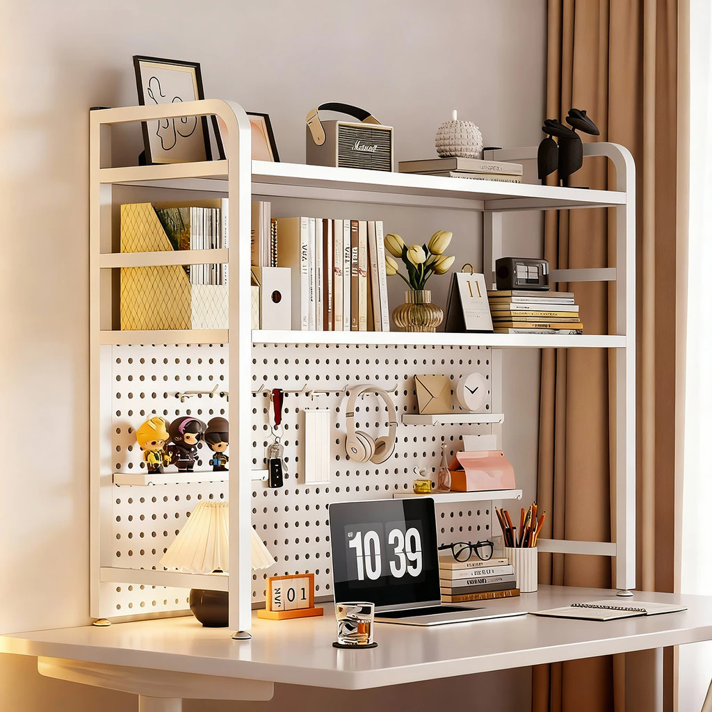 SKIERชั้นวางของบนโต๊ะคอมพิวเตอร์ ชั้นวางเดสก์ท็อปสองชั้น DIY ชั้นวางของอเนกประสงค์ กระดานเก็บของ ชั้นวางของ