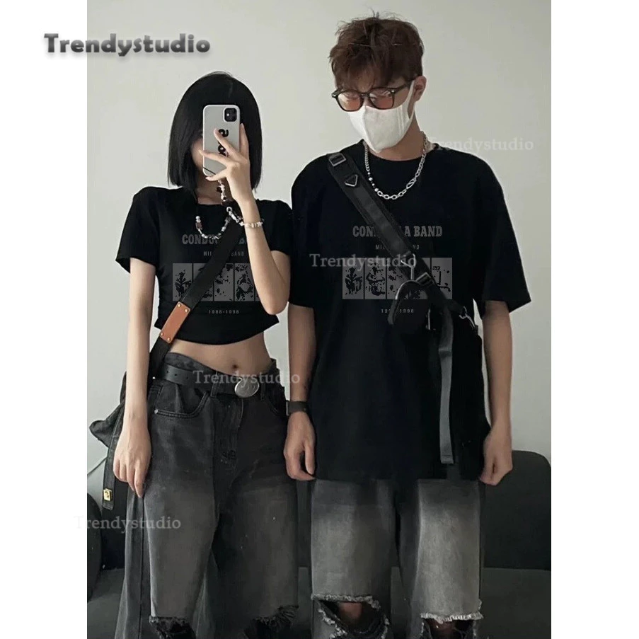 （พร้อมส่งจากกทม มาถึงใน 2วัน）เสื้อผ้าคู่รัก เสื้อยืดยอดฮิตสไตล์ญี่ปุ่นและเกาหลี เสื้อยืดแขนสั้น เสื้อเชิ้ตลำลองสบาย